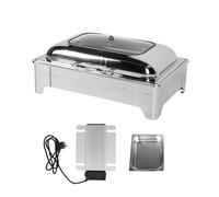 ERYUE Chafing Dish Chafer de Buffet en Acier Inoxydable 9L Buffet Restauration Chauffe-plats Couvercle en Verre Transparent Rectangulaire Prise Ue 220-240V (1 compartiment)