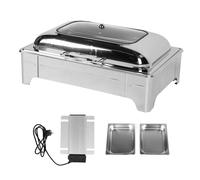 ERYUE Chafing Dish Chafer de Buffet en Acier Inoxydable 9L Buffet Restauration Chauffe-plats Couvercle en Verre Transparent Rectangulaire Prise Ue 220-240V (2 compartiments)