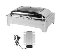 ERYUE Chafing Dish Chafer de Buffet en Acier Inoxydable 9L Buffet Restauration Chauffe-plats Couvercle en Verre Transparent Rectangulaire Prise Ue 220-240V (3 compartiments)