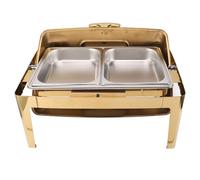 ERYUE Chafing Dish Inox Buffet Chafer 9L Buffet Restauration Chauffe-plats Couvercle en Verre Transparent Alcool Chauffage Rectangulaire (Plaqué Or)