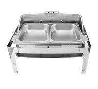 ERYUE Chafing Dish Inox Buffet Chafer 9L Buffet Restauration Chauffe-plats Couvercle en Verre Transparent Alcool Chauffage Rectangulaire (Argent)