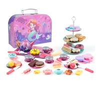 ERYUE Ensemble de Fête de thé Sirène Exquise 46 Pièces pour Petites Filles thé L'après-midi Jouets Simulation Enfants Filles Boîte Rangement Portable Série Sirène (-2)