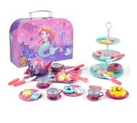 ERYUE Ensemble de Fête de thé Sirène Exquise 46 Pièces pour Petites Filles thé L'après-midi Jouets Simulation Enfants Filles Boîte Rangement Portable Série Sirène (-4)
