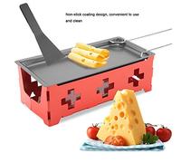 ERYUE Ensemble de Gril à Raclette à Fromage Antiadhésif Portable, pour la Cuisine Domicile, en Acier au Carbone Rouge (Ensemble de poignées en acier grille poêle)
