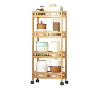ERYUE High Mountain Chariot de Rangement à 4 Niveaux en Bambou pour Le Linge, Le Nettoyage et Assaisonnements - Chariot Utilitaire Coulissant pour Garde-Manger Mobile avec Garantie de Satisfaction à