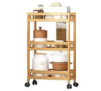 ERYUE High Mountain Chariot de Rangement à 4 Niveaux en Bambou pour Le Linge, Le Nettoyage et Assaisonnements - Chariot Utilitaire Coulissant pour Garde-Manger Mobile avec Garantie de Satisfaction à