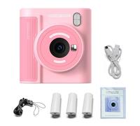 ERYUE Imprimante Thermique Encre pour Appareil Photo Numérique Haute Transparence pour Enfants avec Carte 32G Filles et Garçons, Appareil Photo à Impression Instantanée Portable + Papier (Rose)