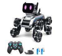 ERYUE Jouet de Voiture de Cascade télécommandé pour Enfants, Jouet Robot à Double Commande Musique Lumineuse LED pour Anniversaire Garçons Filles, 3 Piles Argent Noir 25 * 16 * 17 Cm (2 Batterie)
