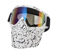 ERYUE Masque de Lunettes de Crâne avec Bande Réglable Détachable pour la Randonnée Hors Route, Masque Protection Moto en éponge PC pour Toute la Circonférence Tête (Points noirs, monture blanche,
