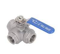 ERYUE Robinet à Tournant Sphérique Durable à 3 Voies en Acier Inoxydable pour Eau, Pétrole, Gaz, Entraînement Manuel pour Usage Industriel ou Commercial, Filetage Femelle de Type L 1/2 Po DN15