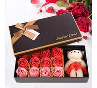 ERYUE Savon Romantique en Forme de Rose, Ours en Peluche, Cadeau Boîte pour la Saint-valentin, la Fête des Mères, pour les Amateurs D'amour (dégradé rouge)