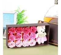 ERYUE Savon Romantique en Forme de Rose, Ours en Peluche, Cadeau Boîte pour la Saint-valentin, la Fête des Mères, pour les Amateurs D'amour (dégradé rose)