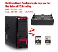 ERYUE Support de Montage pour Baie de Lecteur Disquette 2,5/3,5 vers .25, Support en Plastique PC Noir, Convient à 6 Lecteurs, Prend en Charge 2 Disques Durs, avec Vis et Déflecteur, MR-8802