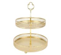 ERYUE Support de Service en Métal à Deux Niveaux, Plateau à Plusieurs Niveaux Stable et élégant pour Les Desserts, Les Collations aux Fruits pour Réunions de Famille en Fer (Rayure Or)