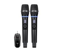 ERYUE Système de Microphone sans Fil, Contrôle Ultime du Son pour Home Cinéma, karaoké, Chant D'église, Microphone sans Fil Rechargeable, Noir (1 récepteur avec 2 Microphones)