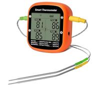 ERYUE Thermomètre de Gril sans Fil Précis avec écran LCD rétroéclairé pour Barbecue Camping 4 Sondes Suspendues pour la Cuisson de Nuit Orange (2 sondes)