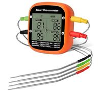 ERYUE Thermomètre de Gril sans Fil Précis avec écran LCD rétroéclairé pour Barbecue Camping 4 Sondes Suspendues pour la Cuisson de Nuit Orange (4 sondes)