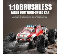 ERYUE Voiture Télécommandée à Grande Vitesse à L'échelle 1:10 avec Phares LED pour Enfants et Adultes, Moteur sans Balais pour Les Courses Tout-Terrain, 2 Batteries Rechargeables (Rouge #-1)