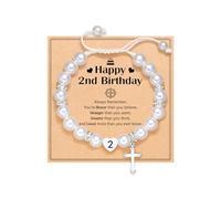 Eryuor Cadeau d'anniversaire pour fille de 1 à 3 ans, bracelet réglable en perles blanches pour fille, nièce, petite-fille, 5.5 inches, Acier inoxydable, Pas de gemme