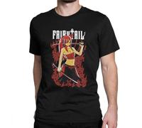 Erza Scarlet Fairy Tail T Shirt Men's Japan Style Anime Tshirt Cotton Novelty T-Shirts Crewneck Tee Shirt Short Sleeve Swag Tees Black XXL