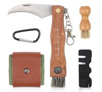 Erzekrim Couteau à Champignons avec Brosse Acier Inoxydable Pliable Couteau Champignon avec Sac de Cueillette de Champignons Couteau Pliant pour L'extérieur et Le Camping