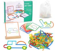 Erzekrim Jouets Montessori à Partir de 3 Ans Geoboard en Bois 120 Bâtonnets et Anneaux en Bois avec 20 Cartes Jouet éducatif préscolaire Jeux Éducatif Puzzle d'ajustement des Formes