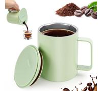 Erzekrim Tasse à café 400 ml - Double paroi isolée sous vide - Pour café et thé - En acier inoxydable 316 - Avec poignée et couvercle de module coulissant - Pour la maison, le bureau - Vert