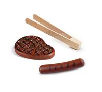 Erzi Articles de magasin pour enfants en bois, kit de pinces à barbecue, steak et saucisse rôti, jeux de rôle
