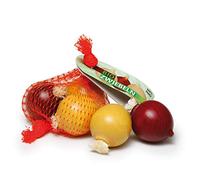 Erzi Oignon en bois - Jeu de cuisine pour enfants - 3 oignons dans un filet avec sangle de transport - Développe les compétences linguistiques, mentales et sociales - 13,5 x 8 x 3,4 cm