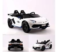 ES-Toys Enfant Voiture électrique Lamborghini Aventador SVJ Xago Pneus EVA biplace blanc
