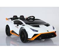ES-Toys Enfant Voiture électrique Lamborghini Huracan STO Pneus EVA Bluetooth MP3 USB blanc