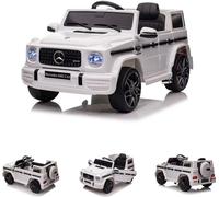 ES-Toys Enfant Voiture électrique Mercedes G63 AMG Indicateur de batterie Démarrage progressif 2,4 GHz blanc
