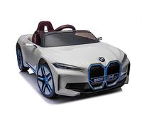 ES-TOYS Véhicule électrique pour enfant design comme BMW i4 - Licence - Batterie 12 V7 A, 2 moteurs, télécommande 2,4 GHz, MP3, siège en cuir + EVA (blanc)