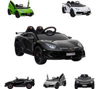 ES-Toys Voiture électrique pour enfants Lamborghini Aventador SVJ, siège en similicuir, pneus EVA noir