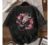Es Trus, Coton, T-shirt court à col rond pour femmes, style rétro mode coréenne, impression personnalisée "Fleur Dragon Chinois", confortable, polyvalent, style Y2K, adapté aux loisirs en plein air, s