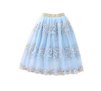 es-uk Jupes en maille pour filles - Jupe en maille à taille élastique avec fleur brodée, tutu pour enfants, tutu bleu, jupe de ballet, tutu noir, bleu, 10-11 ans