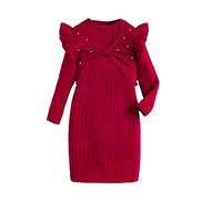 es-uk Robe pull pour fille avec cardigan assorti - Robe pull en jersey rouge foncé à manches longues, tenue parfaite pour l'hiver, la saison de Noël et les occasions spéciales, Rouge, 11 ans