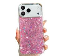 Esakycn Coque de protection pour Samsung Galaxy S25 Ultra 5G 6,8", en silicone magnétique, à paillettes, compatible avec MagSafe, design esthétique, pour femme et fille, rose 2