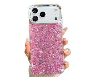 Esakycn Coque de protection pour Samsung Galaxy S25 Ultra 5G 6,8", en silicone magnétique, à paillettes, compatible avec MagSafe, design esthétique, pour femme et fille, rose 2