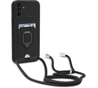 Esakycn Coque pour Samsung Galaxy A17 / A26 5G avec Cordon de Collier, Housse avec Lentille Coulissante Antidérapant Couverture [Béquille 360° Rotatif] Silicone Coque avec Slot Card Holder. Noir