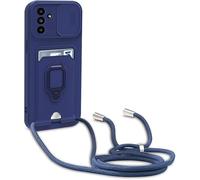 Esakycn Coque pour Samsung Galaxy A17 / A26 5G avec Cordon de Collier, Housse avec Lentille Coulissante Antidérapant Couverture [Béquille 360° Rotatif] Silicone Coque avec Slot Card Holder. Bleu