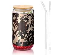 ESASAM 1 tasse en verre de paille recouverte de bambou marron de 473,6 g, très transparente et sans BPA, saine et respectueuse de l'environnement