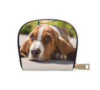 ESASAM Basset Hound Sac à cartes en cuir imprimé coquillage élégant - Petit, pratique et imperméable, blanc, Taille unique