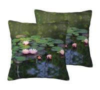 ESASAM Belle taie d'oreiller 2 pièces imitation lin fleur de lotus, épaisse et élégante, vous offrant la détente la plus paisible