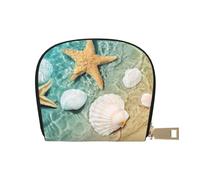 ESASAM Celestial Night Sky Sac à cartes en cuir - Portefeuille compact et durable, plusieurs fentes pour cartes, sécurisé, portable et grande capacité, Motif étoile de mer et coquillages, Taille