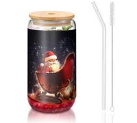 ESASAM Christmas Magic Tasse en verre avec paille recouverte de bambou 473 ml, hautement transparente et sans BPA, saine et respectueuse de l'environnement