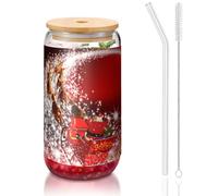 ESASAM Christmas Magic Tasse en verre avec paille recouverte de bambou 473 ml, hautement transparente et sans BPA, saine et respectueuse de l'environnement