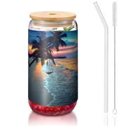 ESASAM Coconut Beach Hamac Coucher de soleil 473,6 g avec paille recouverte de bambou, très transparent et sans BPA, sain et respectueux de l'environnement