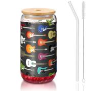 ESASAM Color Acoustic and Guitars Tasse en verre de paille recouverte de bambou 473 ml, hautement transparente et sans BPA, saine et respectueuse de l'environnement