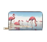 ESASAM Flock of Pink Flamingos On The Beach Portefeuille long en simili cuir élégant, pratique et durable, blanc, Taille unique